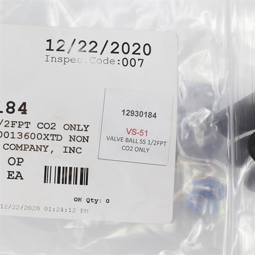 VALVE BALL SS 1/2FPT CO2 ONLY